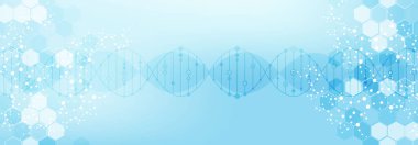 Moleküler yapı DNA, atom, nöronlar. Tasarımın için bilim konsepti. Noktalarla birleştirilmiş çizgiler. Tıp, teknoloji, kimya, bilim geçmişi. Vektör illüstrasyonu.