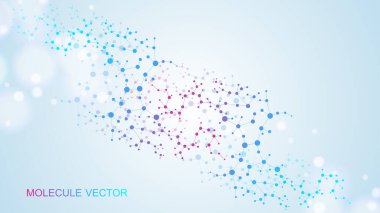 Modern soyut molekül yapısı bilim ya da tıbbi altyapı için. DNA sarmalı ya da atom görselleştirmesi. Moleküler dalga akışı soyut arkaplan. Vektör illüstrasyonu.
