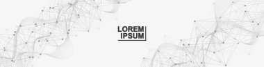 Genel ağ bağlantısı web sitesi başlığı veya başlık tasarımı. Noktaları ve çizgileri birleştiren soyut bir arkaplan. Küresel. Sosyal ağ iletişimi. İnternet teknolojisi. Vektör illüstrasyonu.
