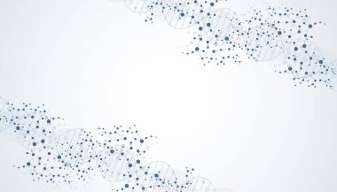 Yapı molekülü ve iletişim DNA, atom, nöronlar. Tasarımın için bilim konsepti. Noktalarla birleştirilmiş çizgiler. Tıp, teknoloji, kimya, bilim geçmişi. Vektör illüstrasyonu