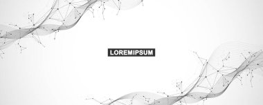 Genel ağ bağlantısı web sitesi başlığı veya başlık tasarımı. Noktaları ve çizgileri birleştiren soyut bir arkaplan. Küresel. Sosyal ağ iletişimi. İnternet teknolojisi. Vektör illüstrasyonu.