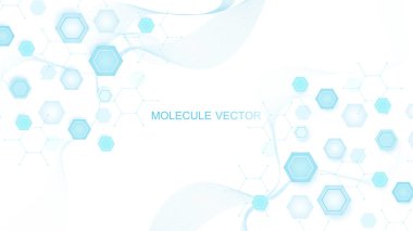 Sağlık hizmetleri, altı köşeli, çizgili ve noktalı soyut bir arka plan. Tıbbi yenilik bayrağı şablon konsepti. Biyoloji ve farmasötik teknoloji geçmişi. Vektör illüstrasyonu