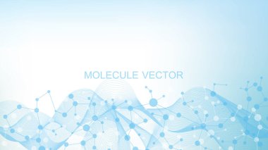 Yapı molekülü ve iletişim DNA, atom, nöronlar. Tasarımın için bilim konsepti. Noktalarla birleştirilmiş çizgiler. Tıp, teknoloji, kimya, bilim geçmişi. Vektör illüstrasyonu