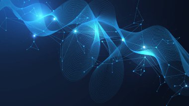 Genel ağ bağlantısı web sitesi başlığı veya başlık tasarımı. Noktaları ve çizgileri birleştiren soyut bir arkaplan. Küresel. Sosyal ağ iletişimi. İnternet teknolojisi. resimleme.