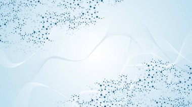 Moleküler yapı DNA, atom, nöronlar. Tasarımın için bilim konsepti. Noktalarla birleştirilmiş çizgiler. Tıp, teknoloji, kimya, bilim geçmişi. Vektör illüstrasyonu.