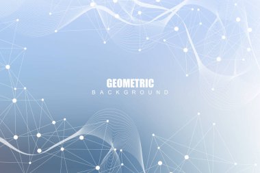Bağlı çizgi ve noktalarla Geometrik soyut arkaplan. Yapı molekülü ve iletişim. Büyük Veri Görselleştirme. Tıp, teknoloji, bilim geçmişi. Vektör illüstrasyonu