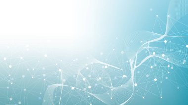 Bağlı çizgi ve noktalarla Geometrik soyut arkaplan. Yapı molekülü ve iletişim. Büyük Veri Görselleştirme. Tıp, teknoloji, bilim geçmişi. Vektör illüstrasyonu