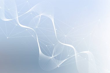 Bağlı çizgi ve noktalarla Geometrik soyut arkaplan. Yapı molekülü ve iletişim. Büyük Veri Görselleştirme. Tıp, teknoloji, bilim geçmişi. Vektör illüstrasyonu