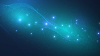 Bağlı çizgi ve noktalarla Geometrik soyut arkaplan. Yapı molekülü ve iletişim. Büyük Veri Görselleştirme. Tıp, teknoloji, bilim geçmişi. Vektör illüstrasyonu