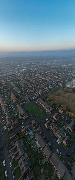 수직적 파노라마 Vertical Panoramic Aerial Houses Residential British England Drone — 스톡 사진
