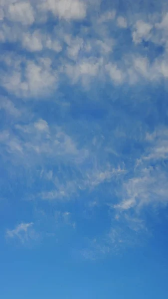 Vertical panorama of a blue sky with light summer clouds. Background for the phone screen