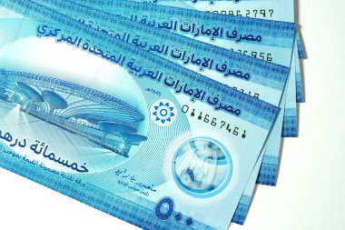 Dirhams para birimini, AED 'i, banknotları ve paraları kapatın, Birleşik Arap Emirlikleri