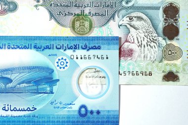 Dirhams para birimini, AED 'i, banknotları ve paraları kapatın, Birleşik Arap Emirlikleri