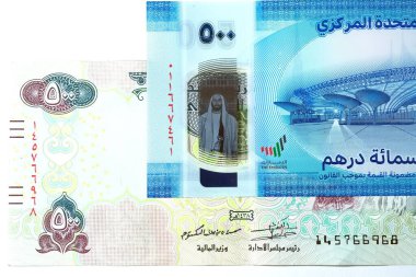 Dirhams para birimini, AED 'i, banknotları ve paraları kapatın, Birleşik Arap Emirlikleri