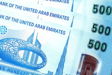 Dirhams para birimini, AED 'i, banknotları ve paraları kapatın, Birleşik Arap Emirlikleri