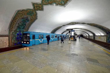 Taşkent Özbekistan 23 Mart 2025 Khamid Alimcan Metro İstasyonu İçi