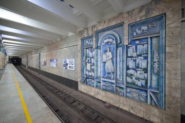 Taşkent, Özbekistan 23 Mart 2025 Taşkent Metro İstasyonu İçişleri