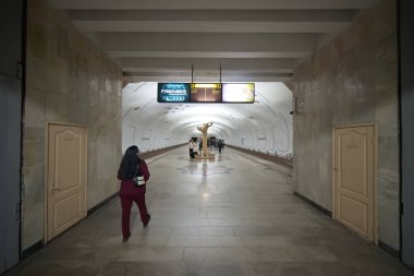 Taşkent, Özbekistan 24 Mart 2025 Yunus Rajabiy Metro İstasyonu İçişleri