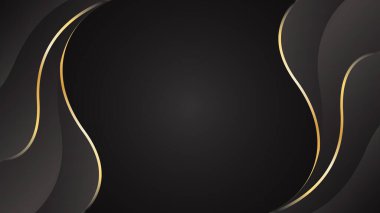 Altın çizgileri olan soyut siyah lüks arka plan. Zarif dalga modern duvar kağıdı. Satışlar, reklamlar, etkinlikler, ödüller, web, sayfalar ve diğerleri için şablon afişi