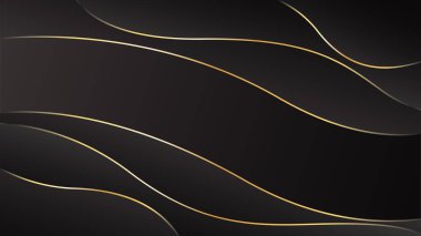 Altın çizgileri olan soyut siyah lüks arka plan. Zarif dalga modern duvar kağıdı. Satışlar, reklamlar, etkinlikler, ödüller, web, sayfalar ve diğerleri için şablon afişi