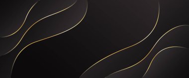 Zarif Siyah ve Altın Soyut Lüks Banner Arkaplan. Modern dalga tasarımı. Web pankartları, davetiyeler, ödüller, etkinlikler, şablonlar, kapaklar, sayfalar ve başlıklar için uygundur
