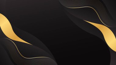 Altın çizgileri olan zarif bir siyah lüks dalga arka planı. Davetler, ödüller, satışlar, etkinlikler, şablonlar, afişler, kapaklar, web siteleri, sayfalar ve daha fazlası için soyut modern tasarım