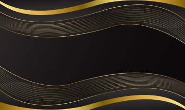 Altın çizgileri olan zarif bir siyah lüks dalga arka planı. Davetler, ödüller, satışlar, etkinlikler, şablonlar, afişler, kapaklar, web siteleri, sayfalar ve daha fazlası için soyut modern tasarım