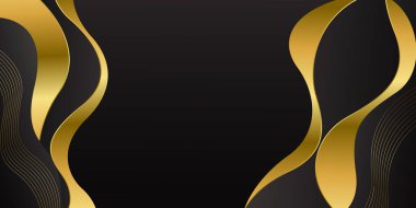 Altın çizgileri olan zarif bir siyah lüks dalga arka planı. Davetler, ödüller, satışlar, etkinlikler, şablonlar, afişler, kapaklar, web siteleri, sayfalar ve daha fazlası için soyut modern tasarım