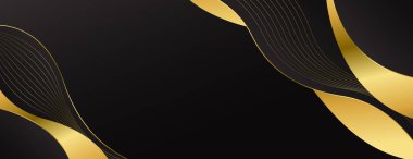 Altın çizgileri olan zarif bir siyah lüks dalga arka planı. Davetler, ödüller, satışlar, etkinlikler, şablonlar, afişler, kapaklar, web siteleri, sayfalar ve daha fazlası için soyut modern tasarım