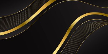 Altın çizgileri olan zarif bir siyah lüks dalga arka planı. Davetler, ödüller, satışlar, etkinlikler, şablonlar, afişler, kapaklar, web siteleri, sayfalar ve daha fazlası için soyut modern tasarım