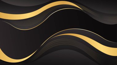 Altın çizgileri olan zarif bir siyah lüks dalga arka planı. Davetler, ödüller, satışlar, etkinlikler, şablonlar, afişler, kapaklar, web siteleri, sayfalar ve daha fazlası için soyut modern tasarım