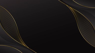 Altın çizgileri olan zarif bir siyah lüks dalga arka planı. Davetler, ödüller, satışlar, etkinlikler, şablonlar, afişler, kapaklar, web siteleri, sayfalar ve daha fazlası için soyut modern tasarım