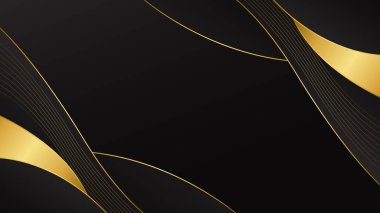 Altın çizgileri olan zarif bir siyah lüks dalga arka planı. Davetler, ödüller, satışlar, etkinlikler, şablonlar, afişler, kapaklar, web siteleri, sayfalar ve daha fazlası için soyut modern tasarım