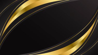 Altın çizgileri olan soyut siyah lüks eğimli arka plan. Zarif modern duvar kağıtları. Şablonlar, pankartlar, satışlar, reklamlar, etkinlikler, ödüller, web ve sayfalar için uygundur