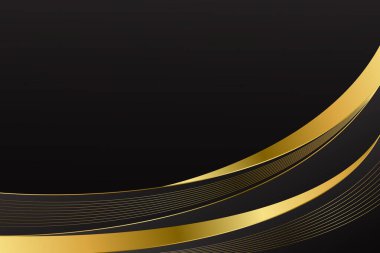 Altın çizgileri olan zarif, siyah, eğimli bir arka plan. Davetler, ödüller, satışlar, etkinlikler, şablonlar, afişler, kapaklar, web siteleri, sayfalar ve daha fazlası için soyut modern tasarım