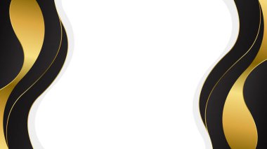 Zarif Siyah ve Altın Soyut Dalga Arkaplanı. Modern sınır ve çerçeve tasarımı. Davetiyeler, sertifikalar, ödüller, şablonlar, afişler, afişler, kartlar ve daha fazlası için uygun
