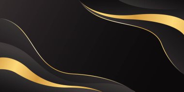 Soyut siyah ve altın rengi lüks dalga arkaplanı. Zarif modern duvar kağıdı. Şablonlar, afişler, afişler, kartlar, kapaklar, ödüller, etkinlikler, web siteleri, sayfalar ve daha fazlası için elverişli
