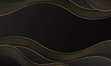 Altın çizgileri olan zarif bir siyah lüks dalga arka planı. Davetler, ödüller, satışlar, etkinlikler, şablonlar, afişler, kapaklar, web siteleri, sayfalar ve daha fazlası için soyut modern tasarım