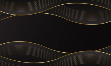 Altın çizgileri olan zarif bir siyah lüks dalga arka planı. Davetler, ödüller, satışlar, etkinlikler, şablonlar, afişler, kapaklar, web siteleri, sayfalar ve daha fazlası için soyut modern tasarım