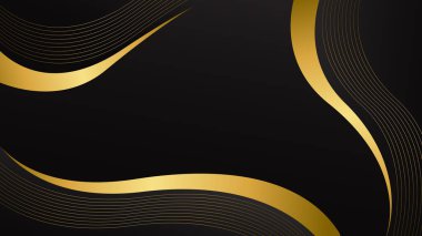 Soyut siyah ve altın rengi lüks dalga arkaplanı. Zarif modern duvar kağıdı. Şablonlar, afişler, afişler, kartlar, kapaklar, ödüller, etkinlikler, web siteleri, sayfalar ve daha fazlası için elverişli