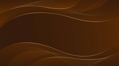 Altın çizgileri olan soyut koyu kahverengi bir arka plan. Zarif dalga modern duvar kağıdı. Satışlar, reklamlar, etkinlikler, ödüller, web, sayfalar ve diğerleri için şablon afişi