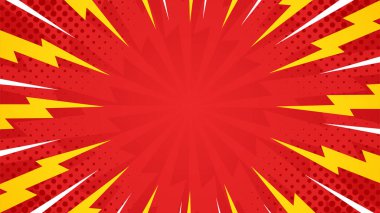 Kırmızı pop sanatının çizgi roman efekti. Yarım tonlu. Çizgi film soyut vektör arkaplanı. Şablonlar, satış afişleri, etkinlikler, reklamlar, web ve sayfalar için elverişli