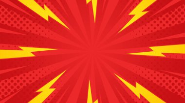 Kırmızı pop sanatının çizgi roman efekti. Yarım tonlu. Çizgi film soyut vektör arkaplanı. Şablonlar, satış afişleri, etkinlikler, reklamlar, web ve sayfalar için elverişli