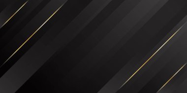 Altın çizgileri olan soyut siyah lüks arka plan. Dinamik diyagonal çizgiler. Zarif modern duvar kağıdı. Şablonlar, satış afişleri, etkinlikler, reklamlar, web ve sayfalar için uygundur