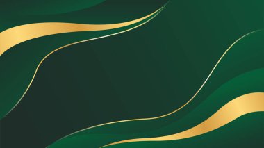 Altın çizgileri olan soyut zümrüt yeşili lüks arka plan. Zarif dalga modern duvar kağıtları. Şablonlar, pankartlar, satışlar, reklamlar, etkinlikler, ödüller, web ve sayfalar için uygundur