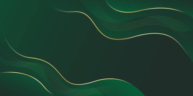 Altın çizgileri olan soyut zümrüt yeşili lüks arka plan. Zarif dalga modern duvar kağıtları. Şablonlar, pankartlar, satışlar, reklamlar, etkinlikler, ödüller, web ve sayfalar için uygundur