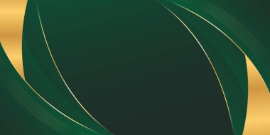 Altın çizgileri olan soyut zümrüt yeşili lüks arka plan. Zarif dalga modern duvar kağıtları. Şablonlar, pankartlar, satışlar, reklamlar, etkinlikler, ödüller, web ve sayfalar için uygundur
