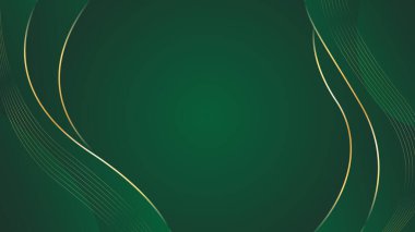 Altın çizgileri olan soyut zümrüt yeşili lüks arka plan. Zarif dalga modern duvar kağıtları. Şablonlar, pankartlar, satışlar, reklamlar, etkinlikler, ödüller, web ve sayfalar için uygundur