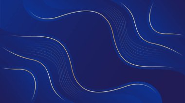 Altın çizgileri olan soyut mavi lüks arka plan. Zarif dalga modern duvar kağıdı. Satışlar, reklamlar, etkinlikler, ödüller, web, sayfalar ve diğerleri için şablon afişi