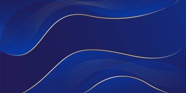 Altın çizgileri olan soyut mavi lüks arka plan. Zarif dalga modern duvar kağıdı. Satışlar, reklamlar, etkinlikler, ödüller, web, sayfalar ve diğerleri için şablon afişi